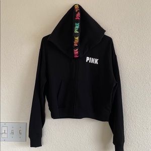 Black and rainbow cropped hoodie.